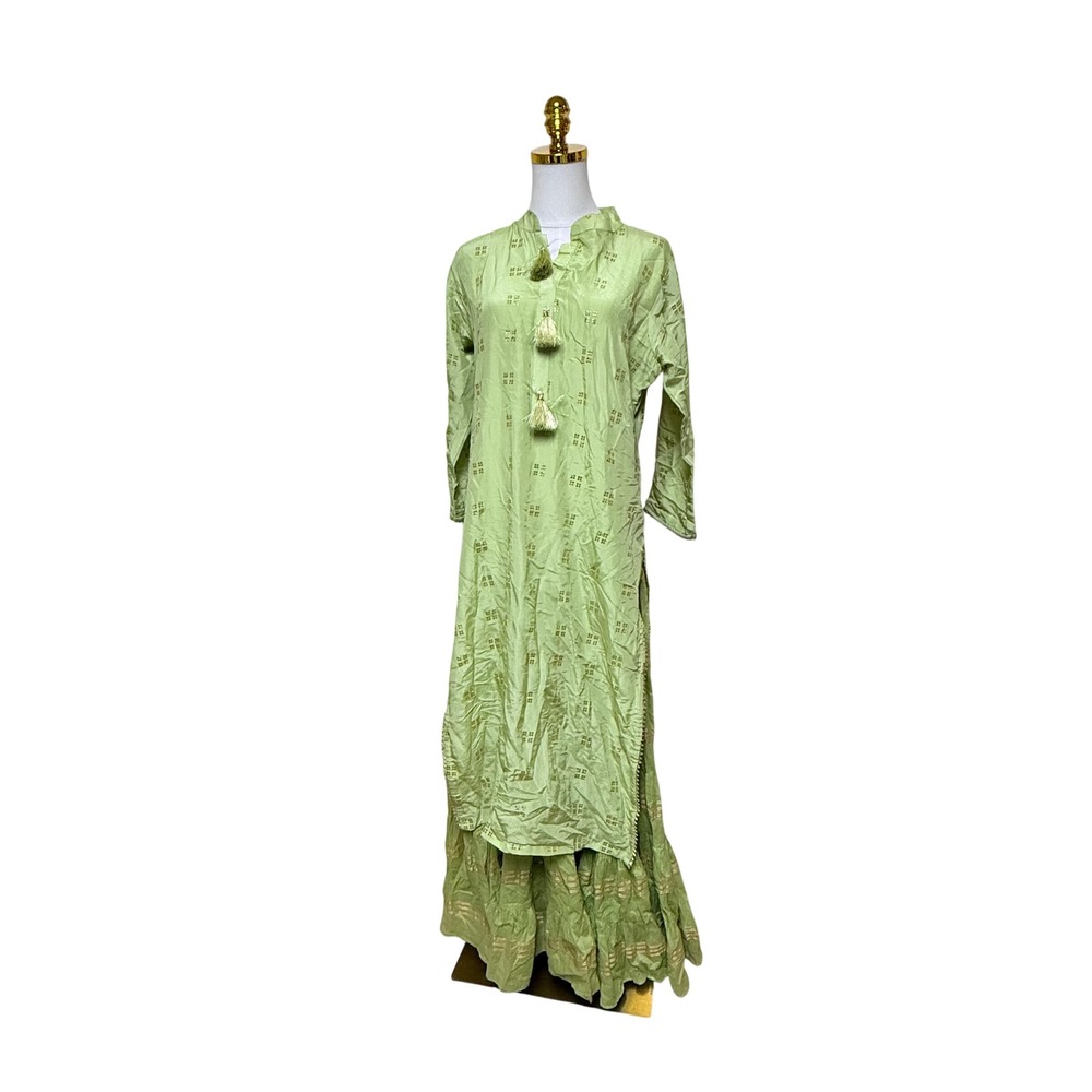 Krhysiv Lime Green Salwar Kameez Set Sequin Tassel Kurta Sharara Size 42